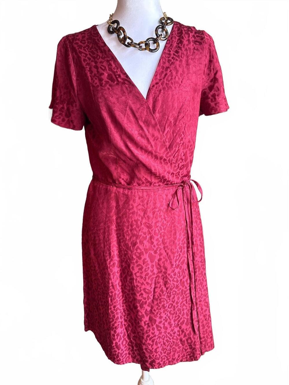 Lost April Red Cheetah Tie Wrap Dress S